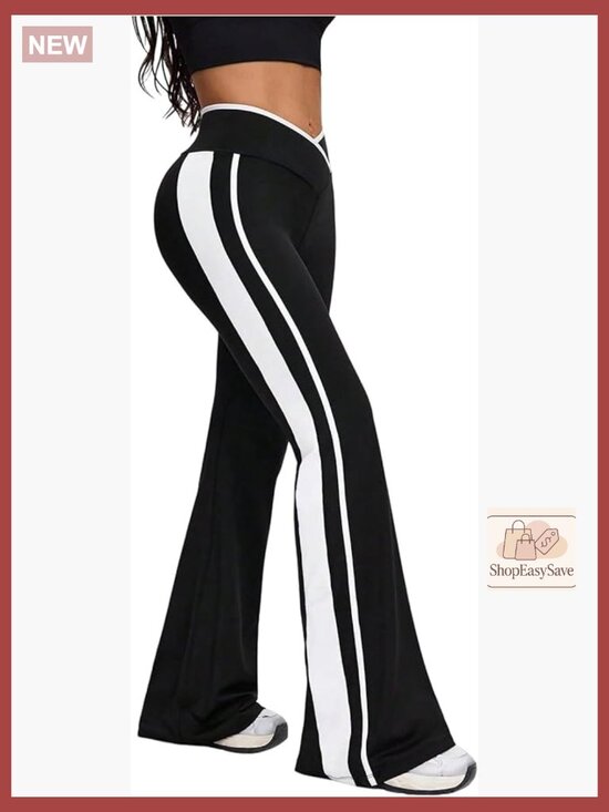Pants - Flared Leggings High Waisted Bell Bottom Workout Yoga Pants Striped